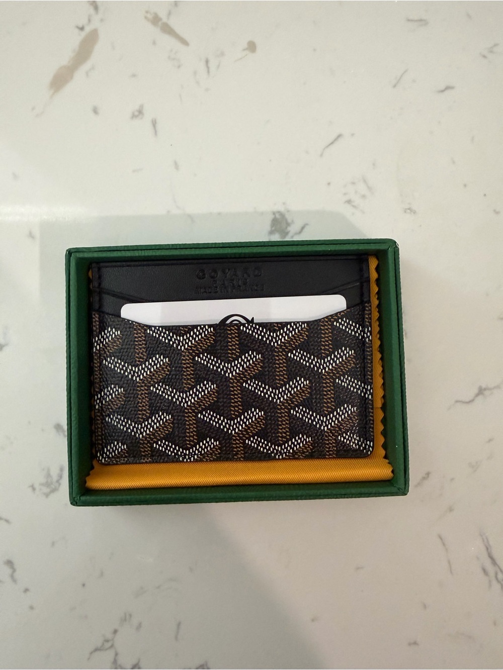 Goyard Brown Monogram Card Holder with Black Trim and Yellow Accent